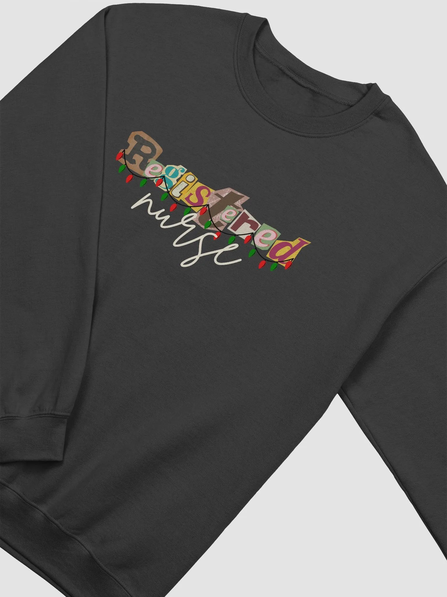 Registered Nurse Christmas Retro Sweatshirt with Christmas Lights - Dark Colors product image (4)