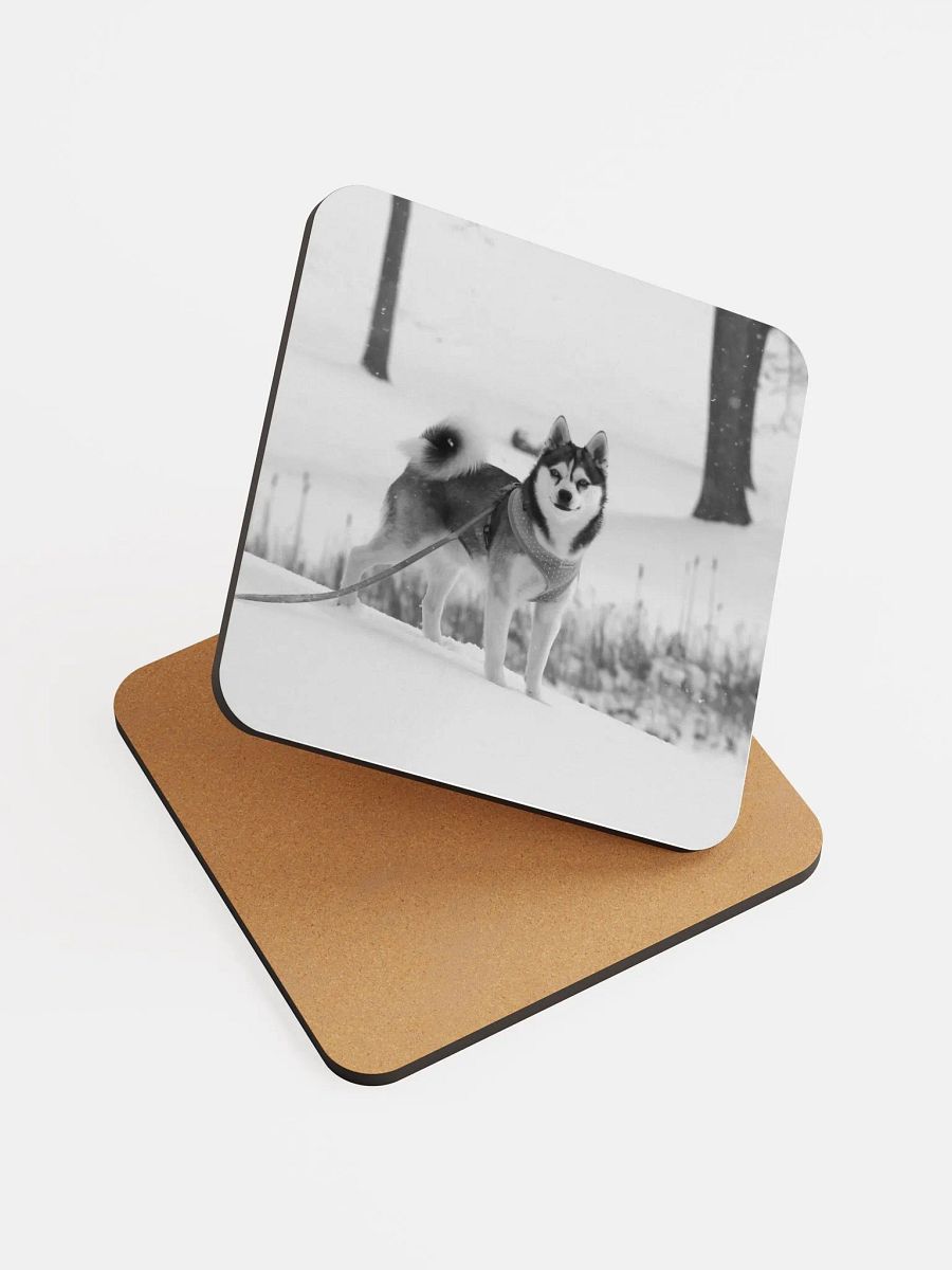 Cork Coaster - Cute Klee Kai puppy in the snow product image (6)