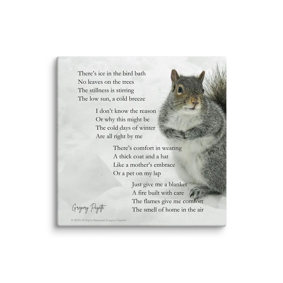 "Cold Days of Winter" poem with fat squirrel, printed on canvas product image (1)