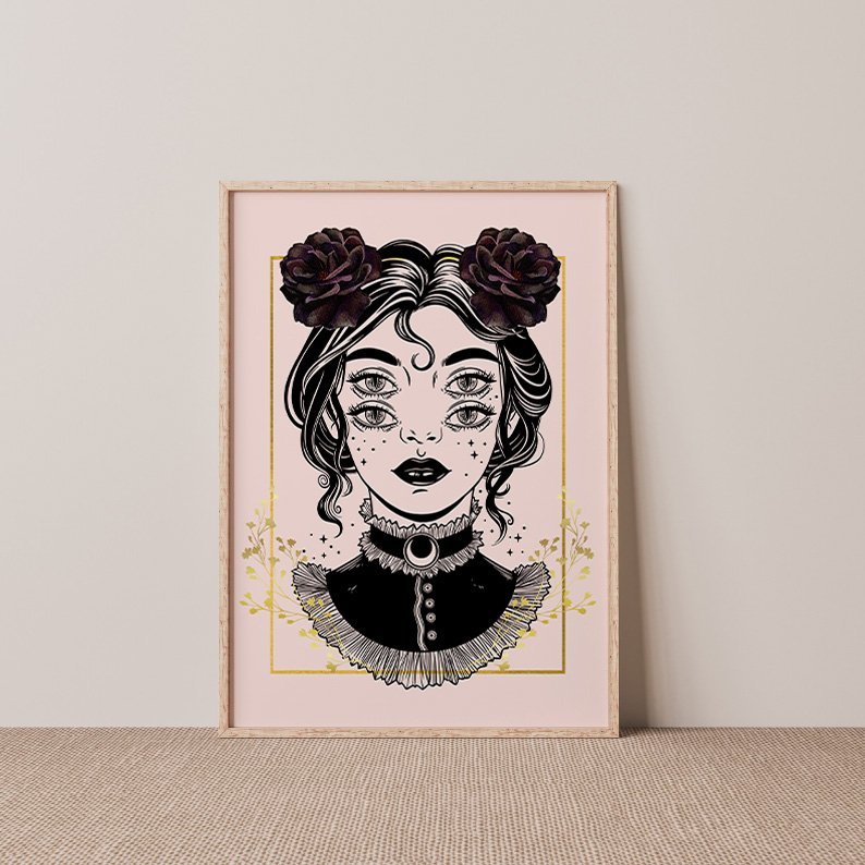 Four Eyed Witch Portrait Gothic Art Print product image (9)