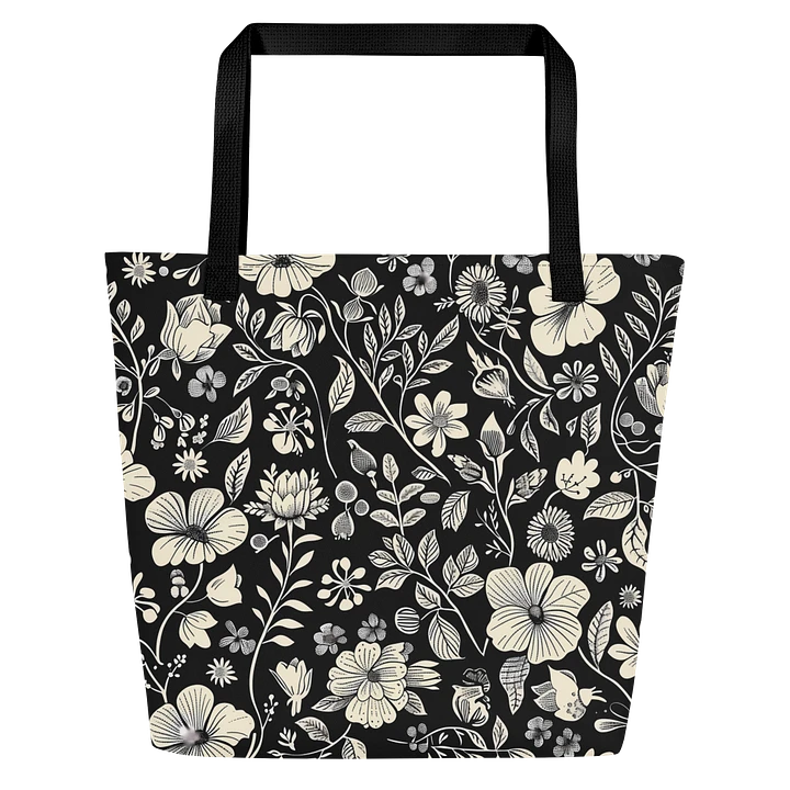 Tote Bag: Elegant Floral Pattern Black and White Chic Style product image (1)