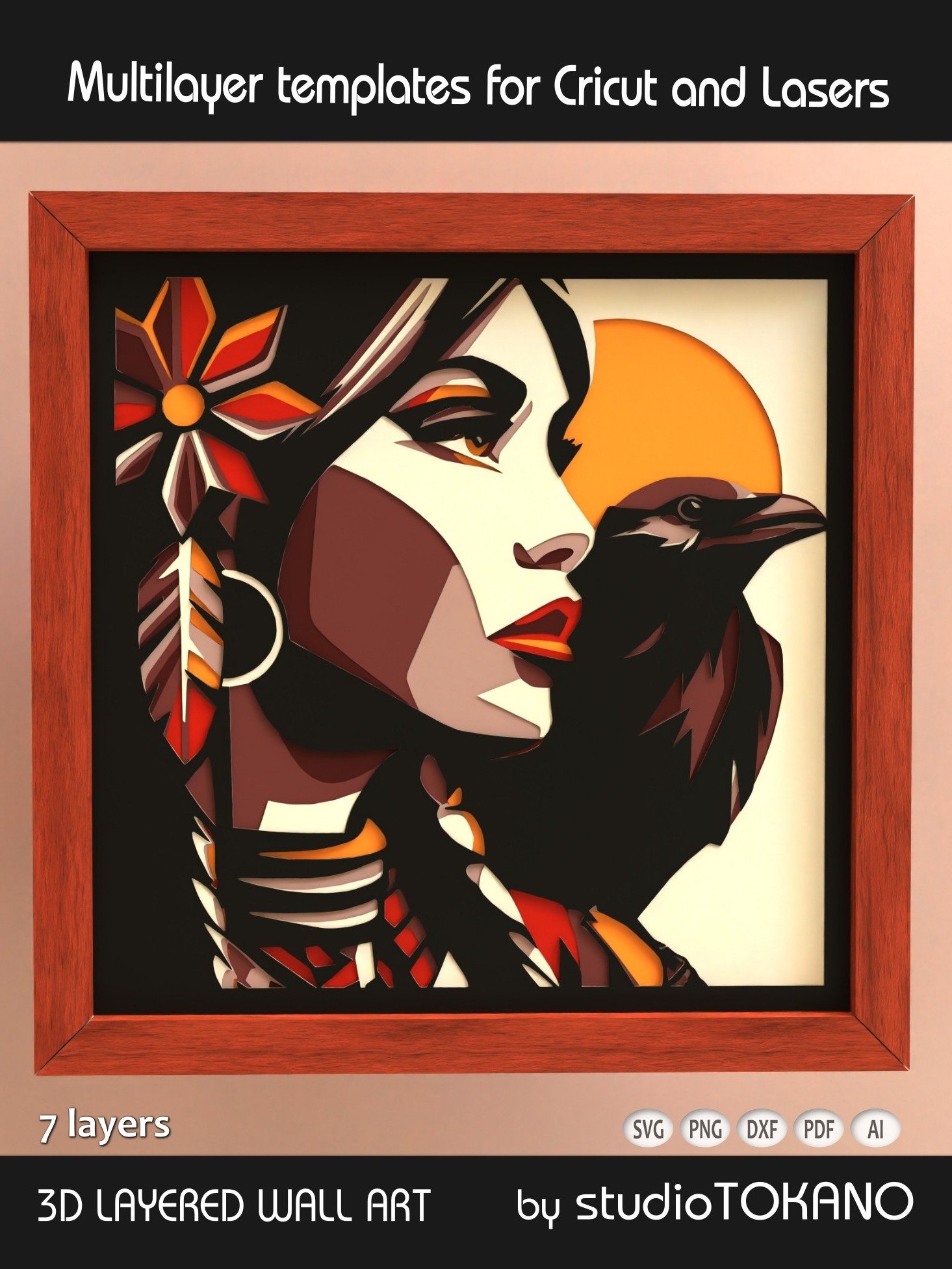 Raven Girl 3D layered svg for Cricut product image (1)