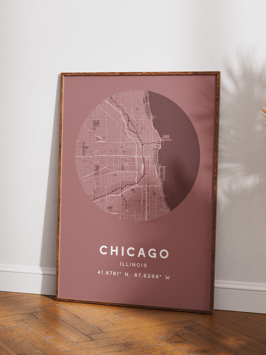 Chicago Street Map Poster – Red Minimalist Circular City Art product image (3)