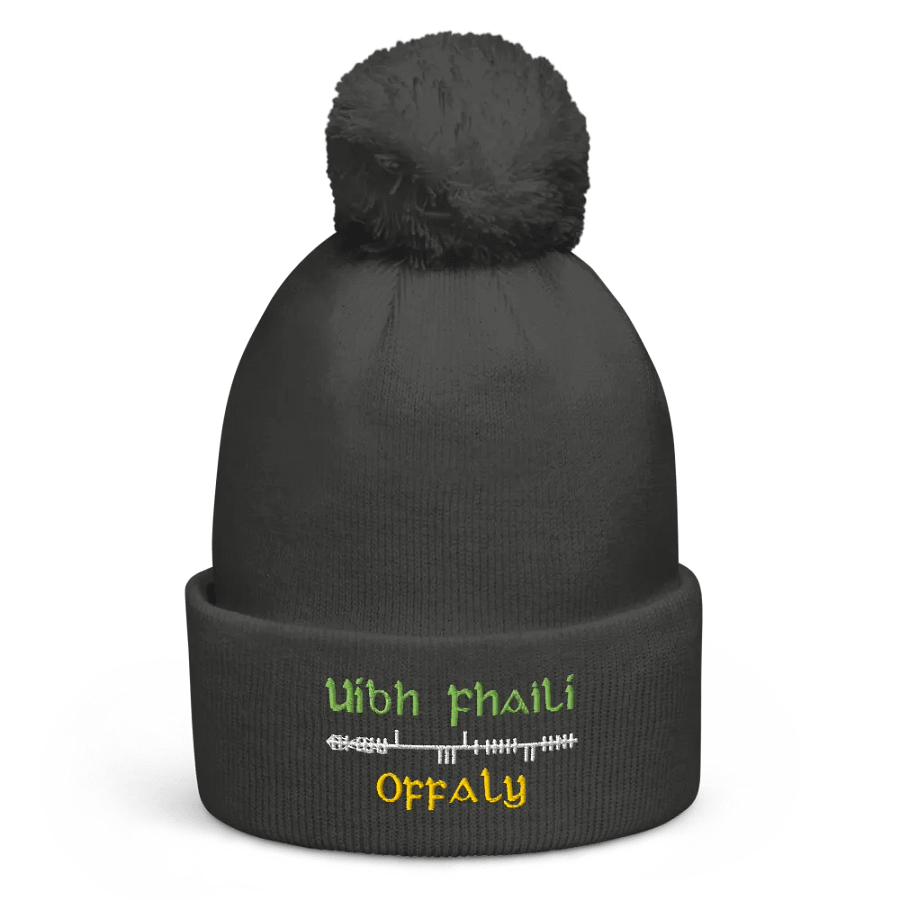 Offaly/Uíbh Fhailí Orthodox style Ogham embroidered Pom-Pom Beanie product image (4)