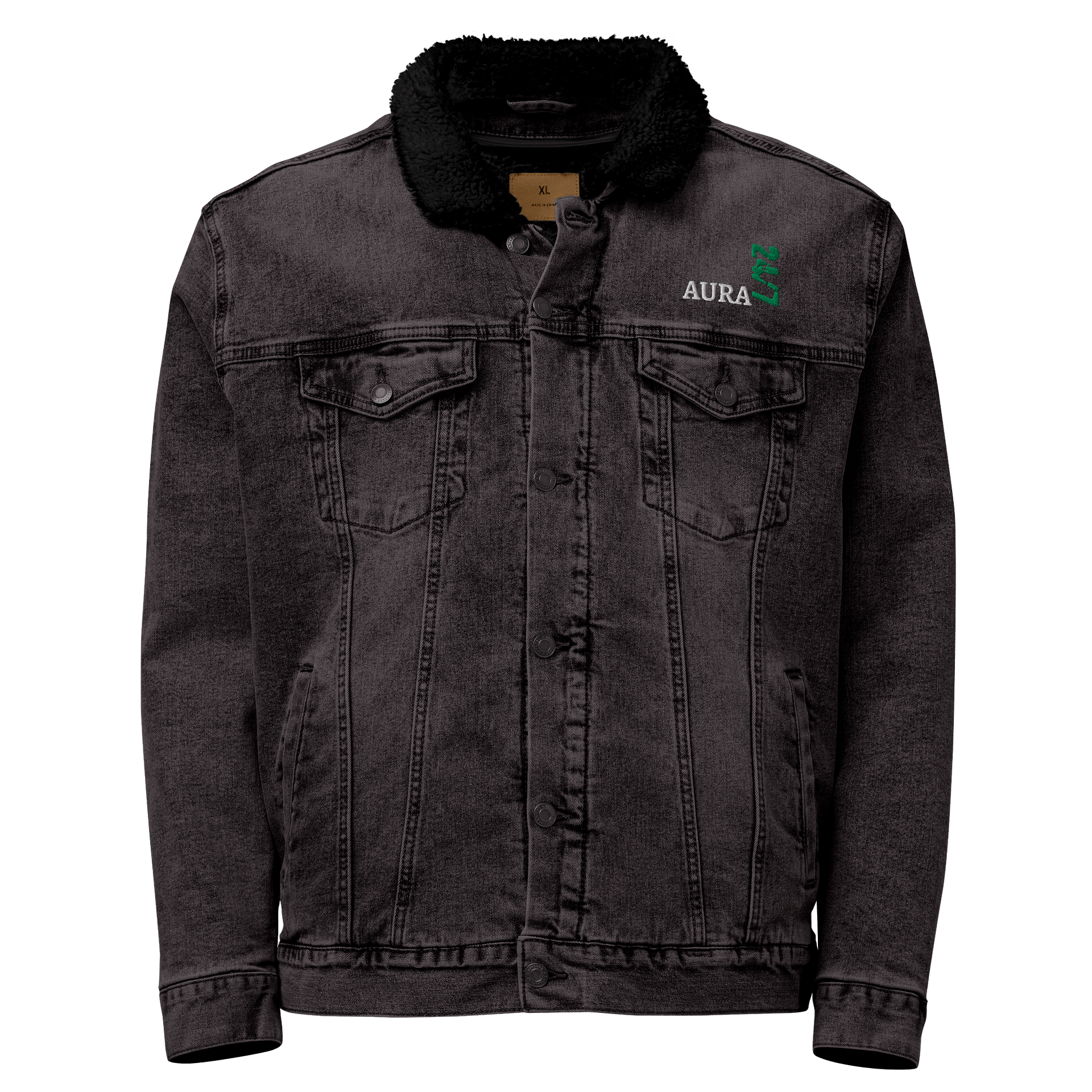 AURA Unisex Sherpa Denim Jacket - Green Abstract Design product image (1)