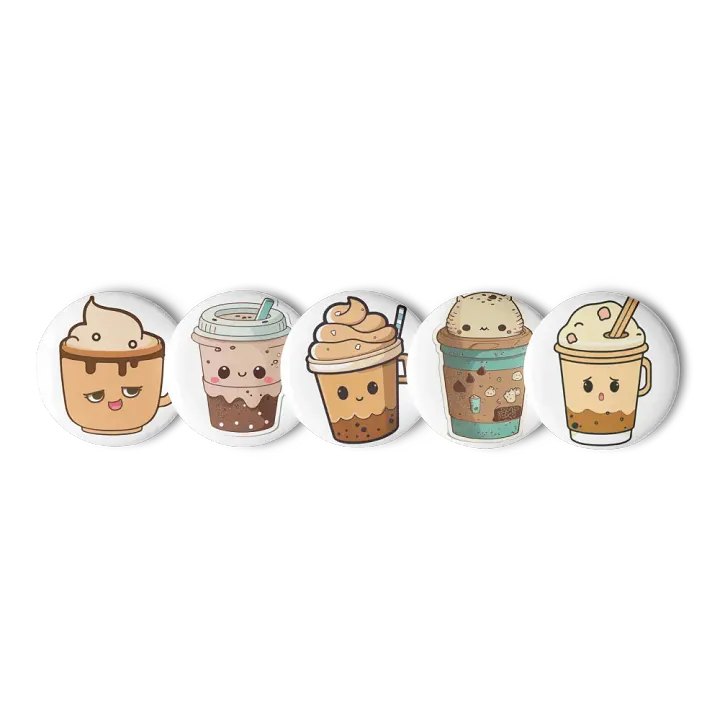 Sleepy Cute Coffee Cup Pin Button Set product image (3)