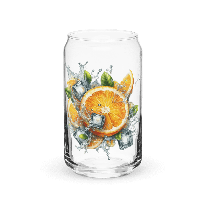 Orange fruit slices floating in the water, water and ice cubes design_04-Can-Shaped Glass product image (1)