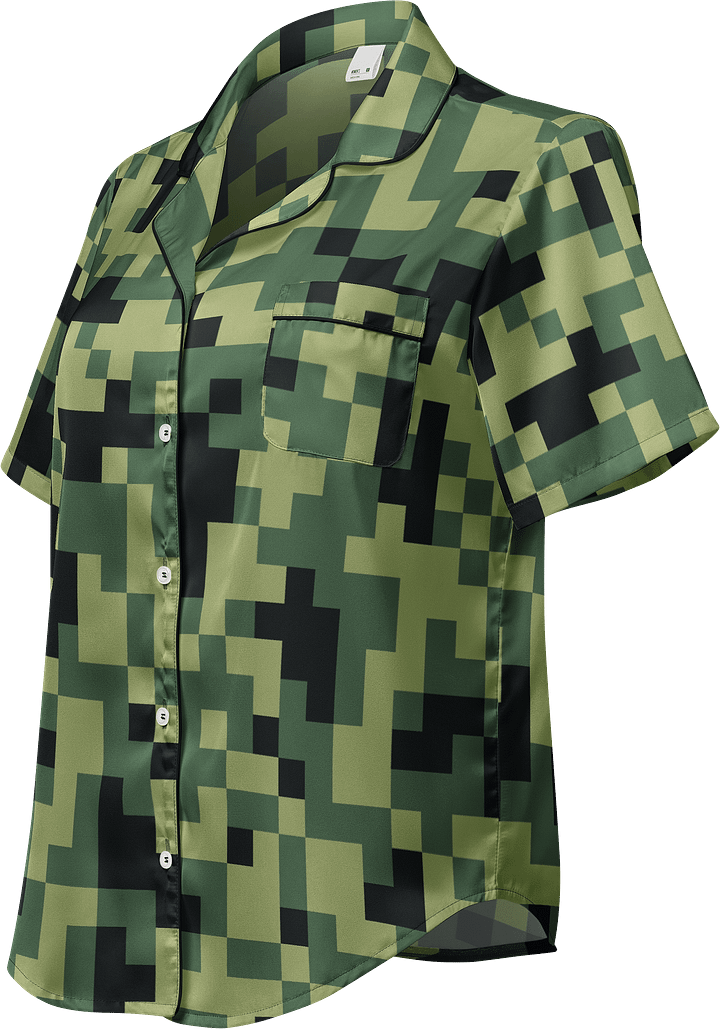 Military Green Camouflage Pixels Camo Pattern Women's Short Sleeve Pajama Top product image (1)