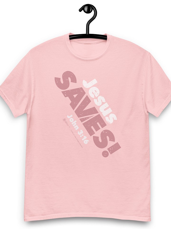 Jesus SAVES! Heavyweight Unisex Crewneck T-shirt | Gildan® 5000, PINK product image (2)