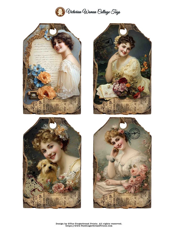 Victorian Woman Collage 4 Tags set Digital Download product image (1)