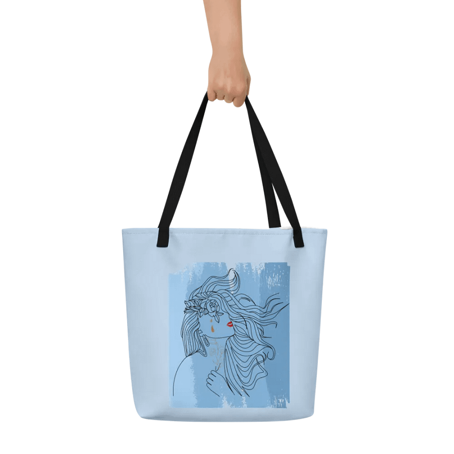 All-Over Print Large Tote Bag w/ Pocket - Girl on Black Lining product image (7)