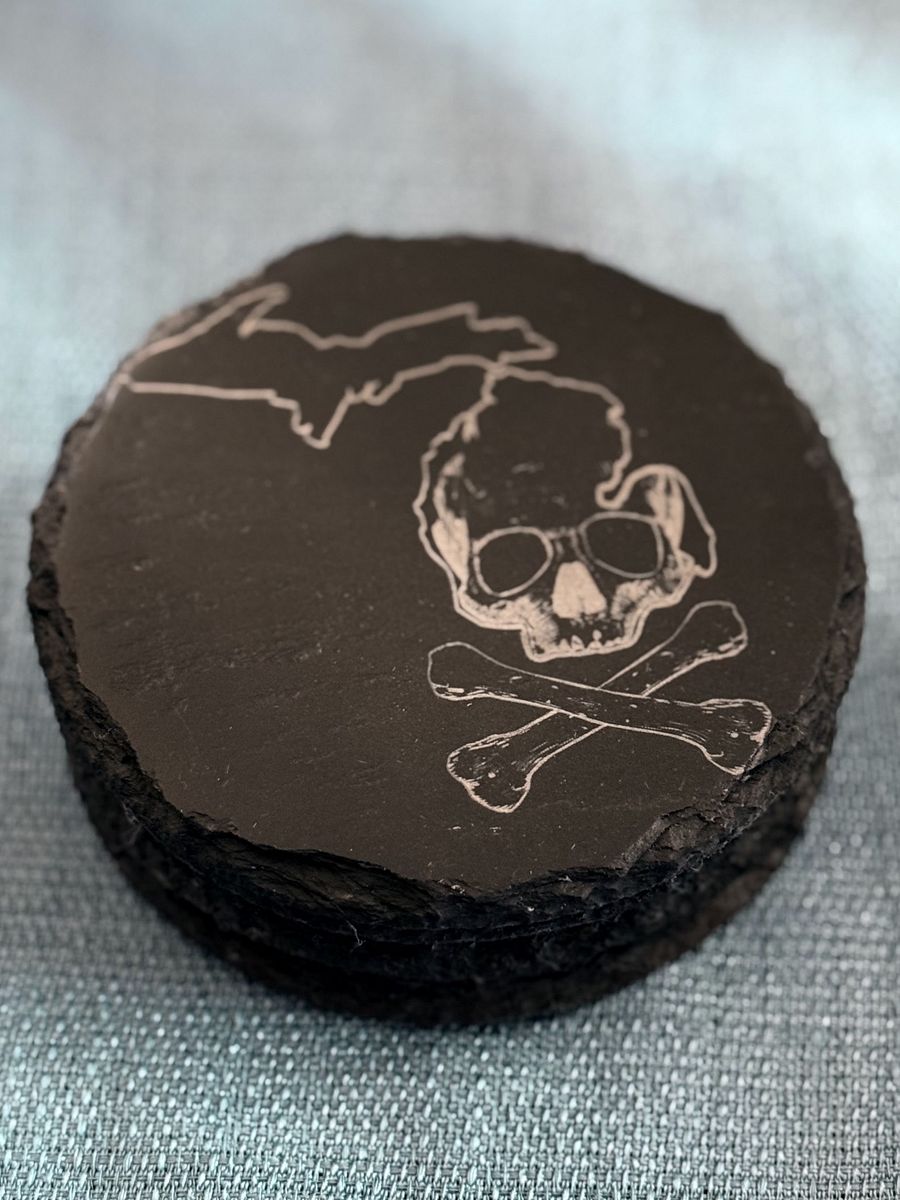 Michigan Skull & Crossbones Slate Coaster (4 pack) - Because Your Furniture Deserves a Pirate's Life (Yo Ho Ho!) product image (1)