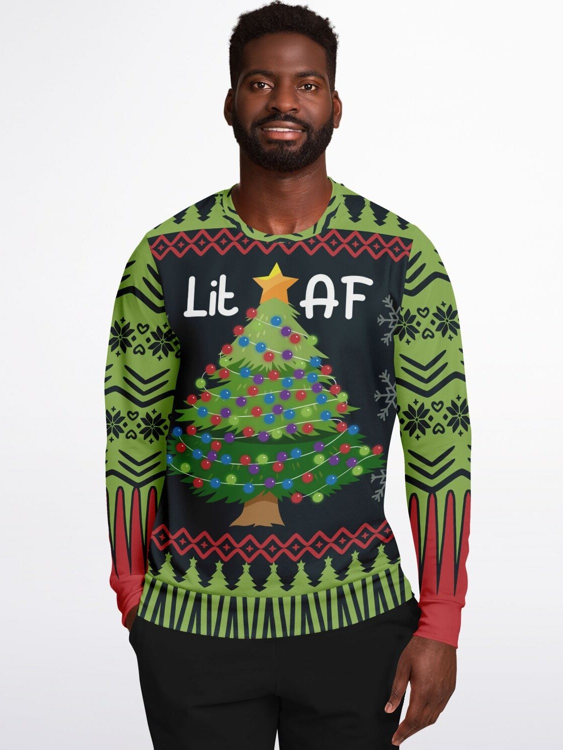 "Lit AF" Christmas Tree Sweatshirt | Funny Holiday Party Sweater | Festive Winter Outfit product image (7)