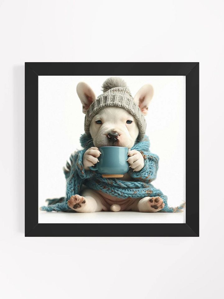 Cute Coffee Lover Bull Terrier Puppy Framed Wall Art product image (1)