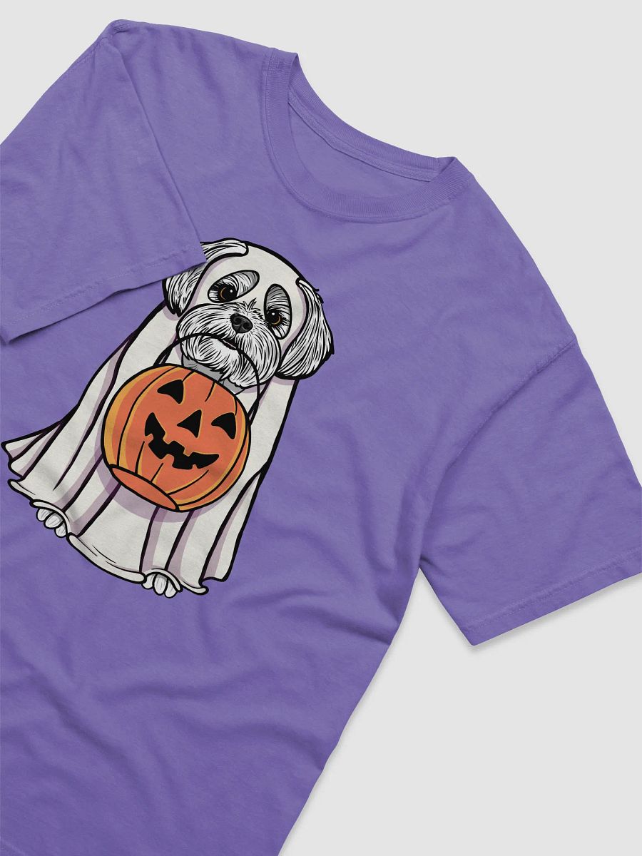 Funny Halloween Maltese T-Shirt | Funny Maltese Wearing a Ghost Costume and Holding a Pumpkin Basket product image (29)