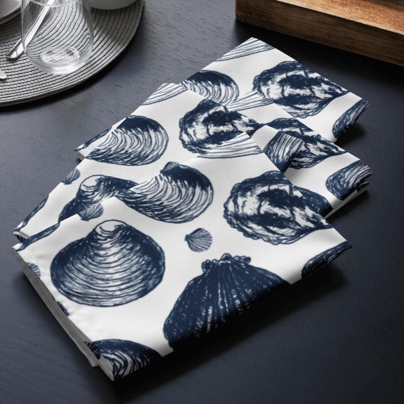 New England Tidal Treasures | Seashell Napkin Set | Monique Faella Designs™ | Dark Blue on White product image (9)