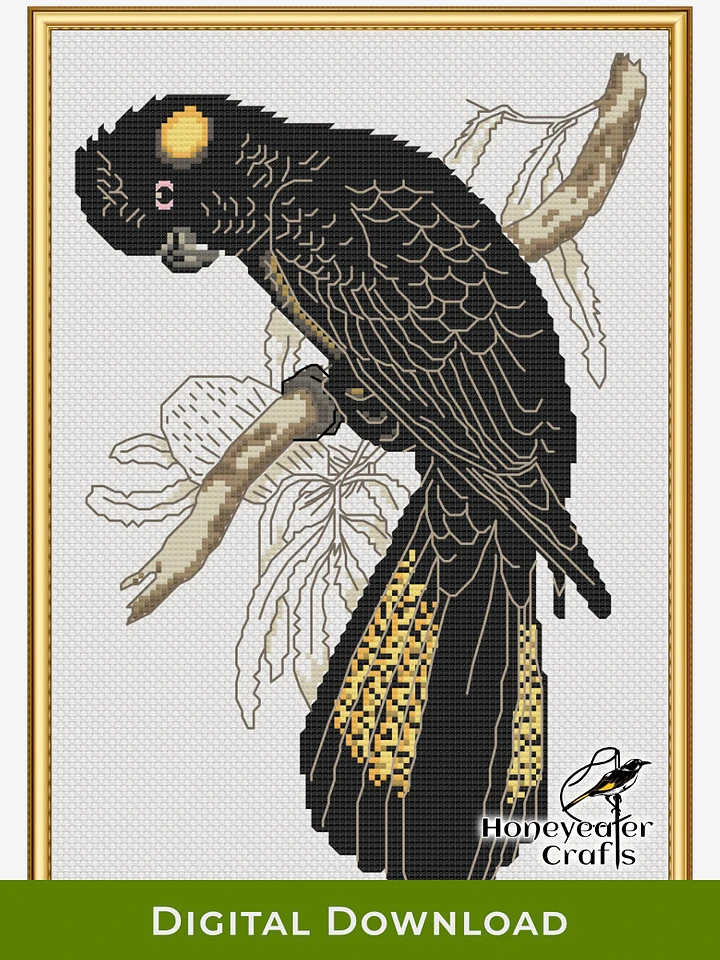 Yellow-tailed Black Cockatoo: Bird Cross Stitch Pattern PDF product image (1)