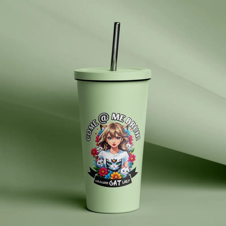 Childless Cat Lady 20 oz Tumbler Cup - Mint - Insulated Tumbler with a Straw product image (12)