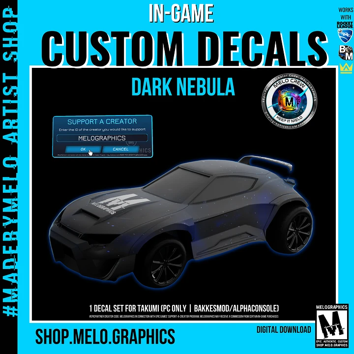 Dark Nebula Custom Takumi Car Decal Set - Rocket League | #MadeByMELO product image (1)