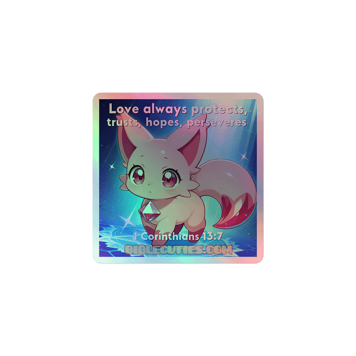 Bible Cuties Joanna - Love always protects, trusts, hopes perserveres Holographic Sticker product image (1)
