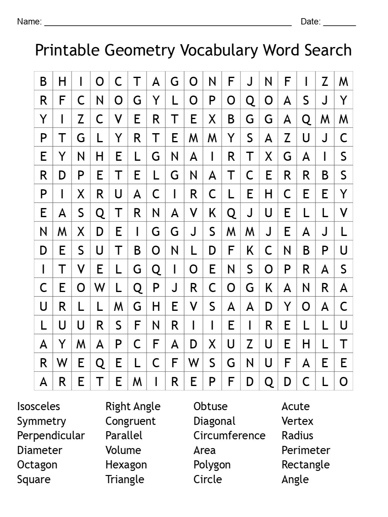 Printable Geometry Vocabulary Word Search: 24 Math Terms for Kids product image (1)