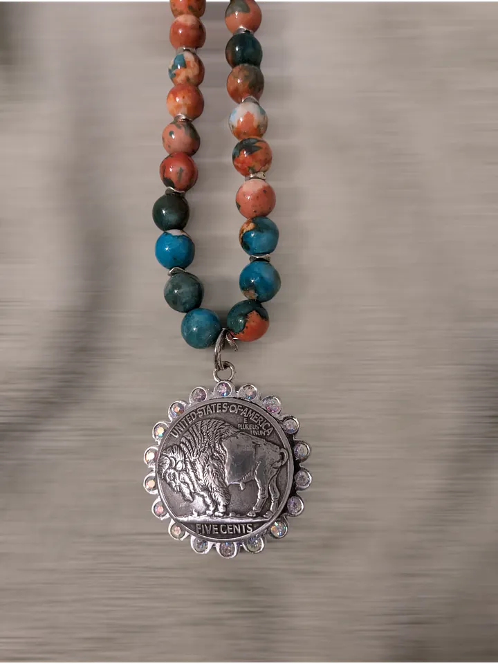 Buffalo Nickel-Inspired Beaded Pendant Necklace product image (2)