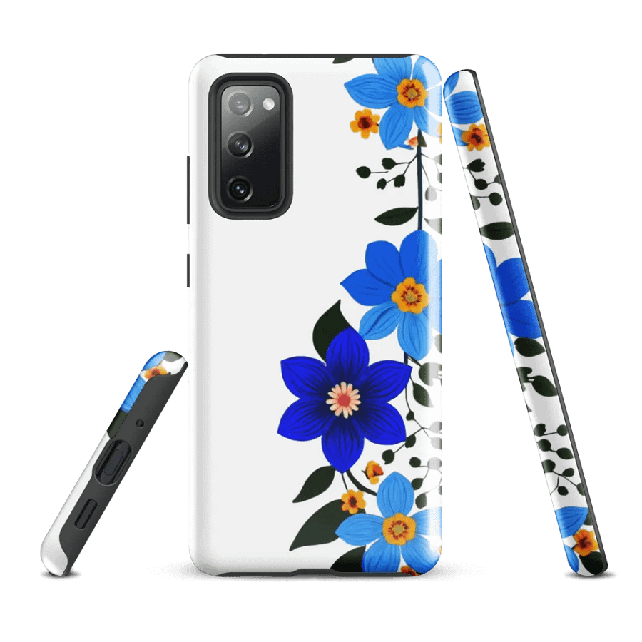 Tough Phone Case for Samsung® - Blue Florals on White product image (1)