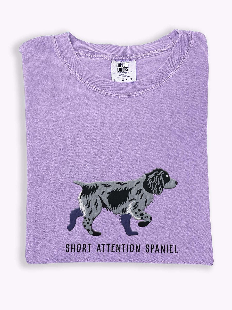 Short Attention Spaniel T-Shirt(Embroidered) of a Working Cocker Spaniel(Blue Roan) product image (1)
