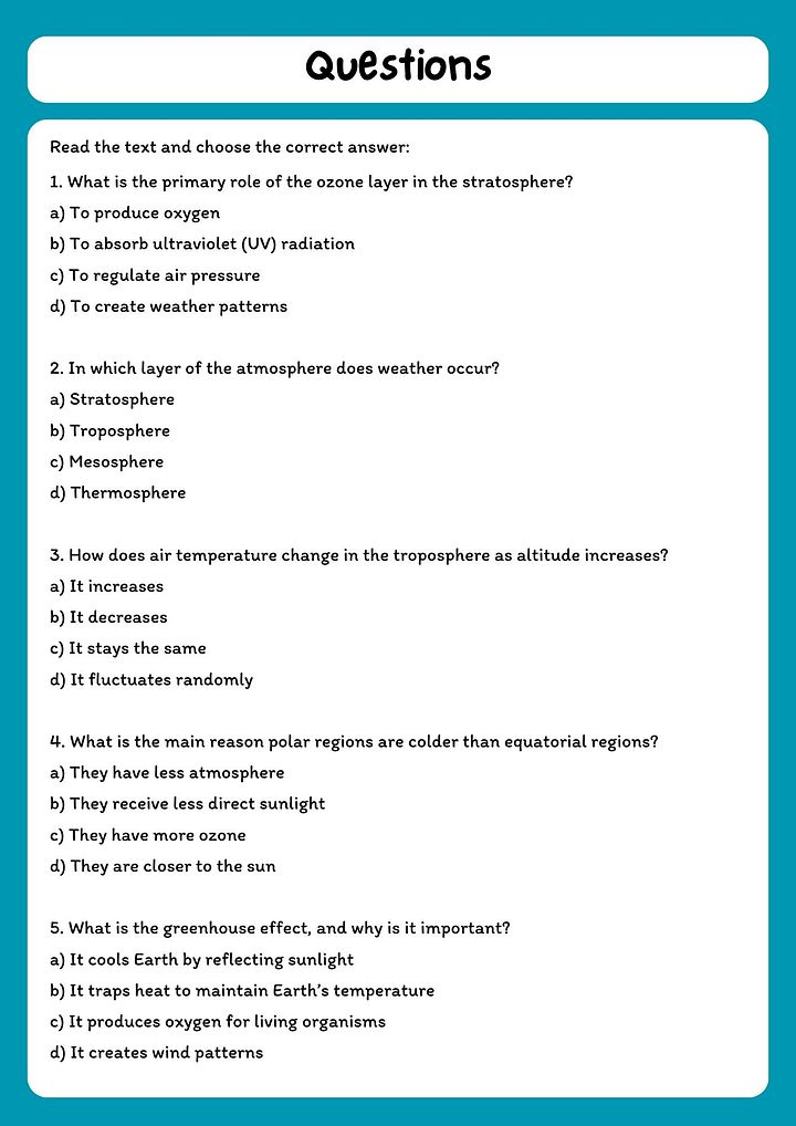 Atmosphere and Air Temperature Reading Comprehension Passage with Questions product image (2)