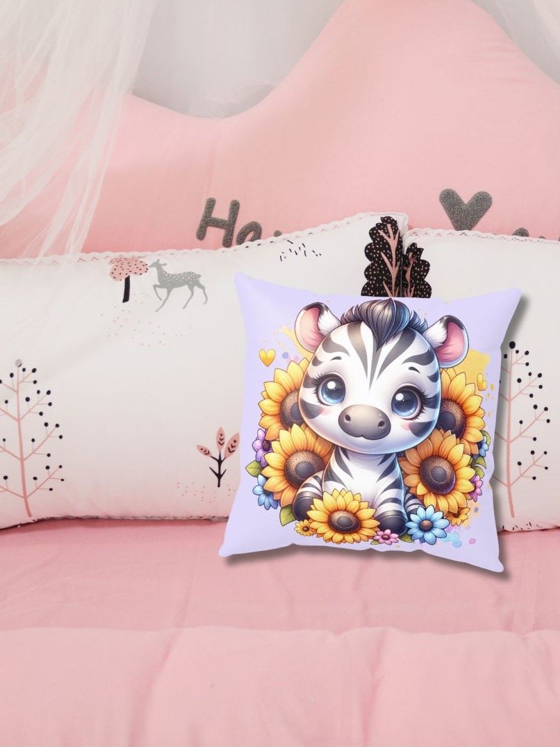 Cute zebra playing in the sunflowers pillow. product image (6)