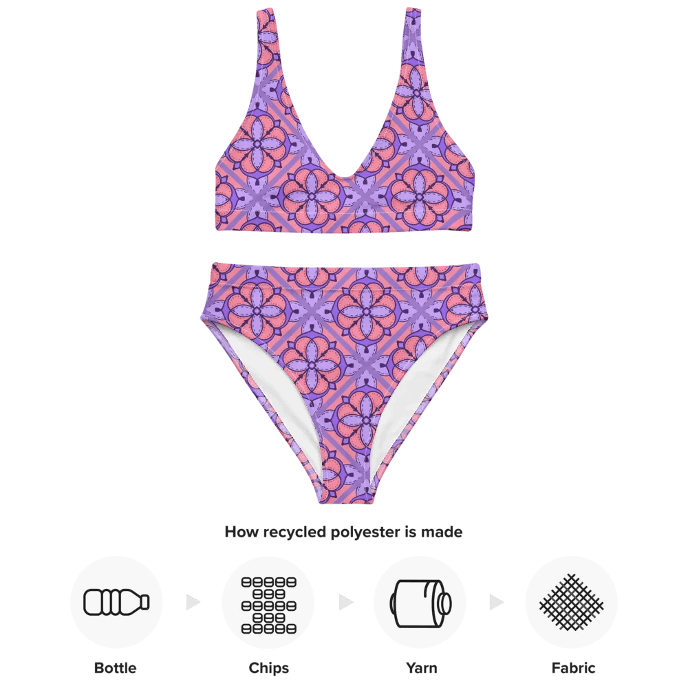 Peach and Lilac Symmetry Pattern High Waisted Bikini product image (5)