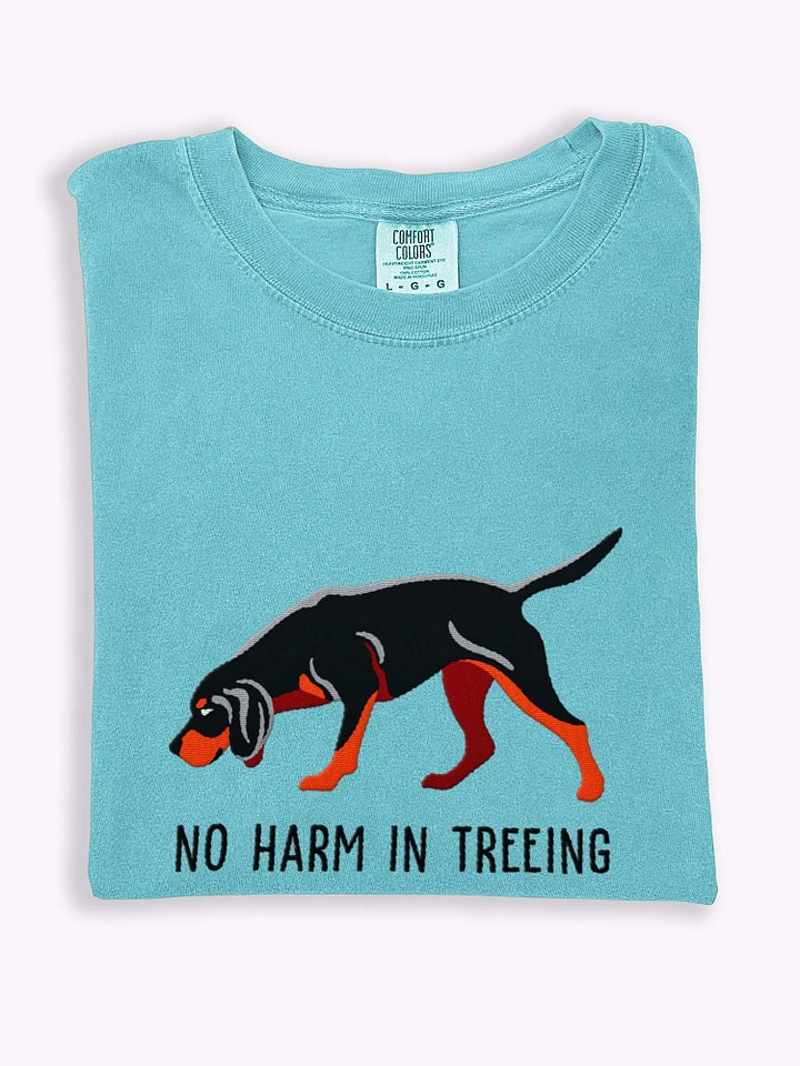 No Harm in Treeing T-Shirt(Embroidered) of a Black & Tan Coonhound product image (1)