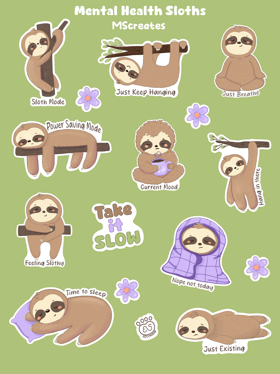 Mental Health Sloths Sticker Sheet product image (1)