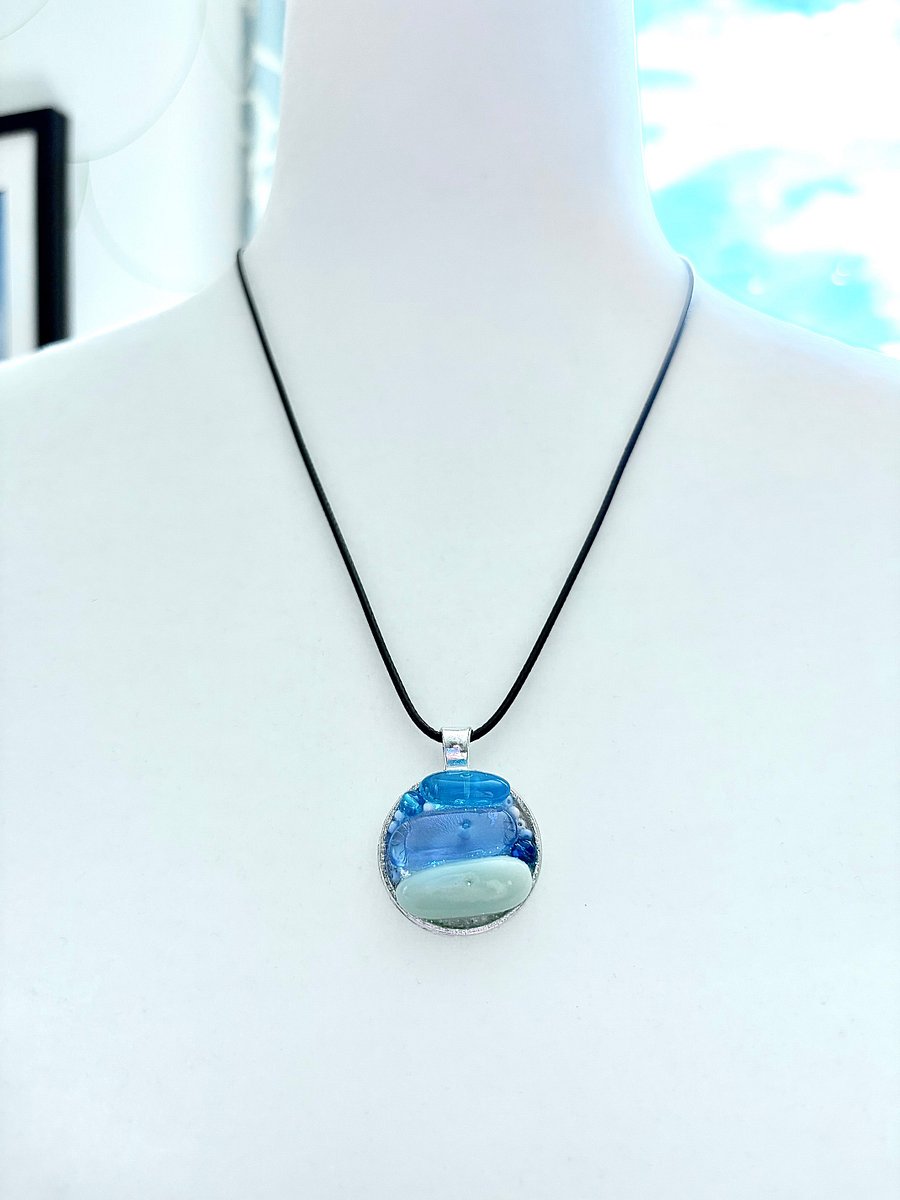 Coastal Calm Horizon Pendant Necklace | Handmade Glass Art Jewelry | Monique Faella Designs™ | MFD-00208 product image (5)