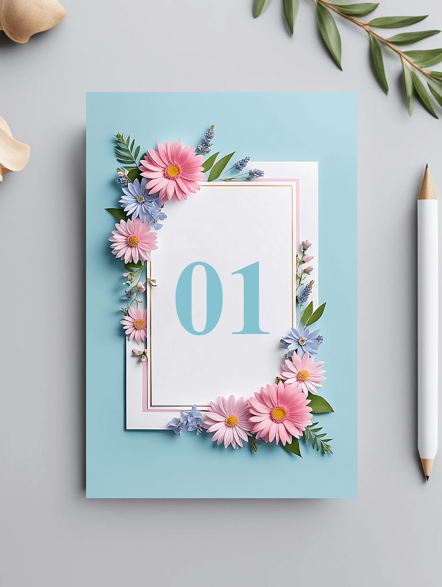 Floral Table Number Card - Dizynai (DTN-05) product image (1)