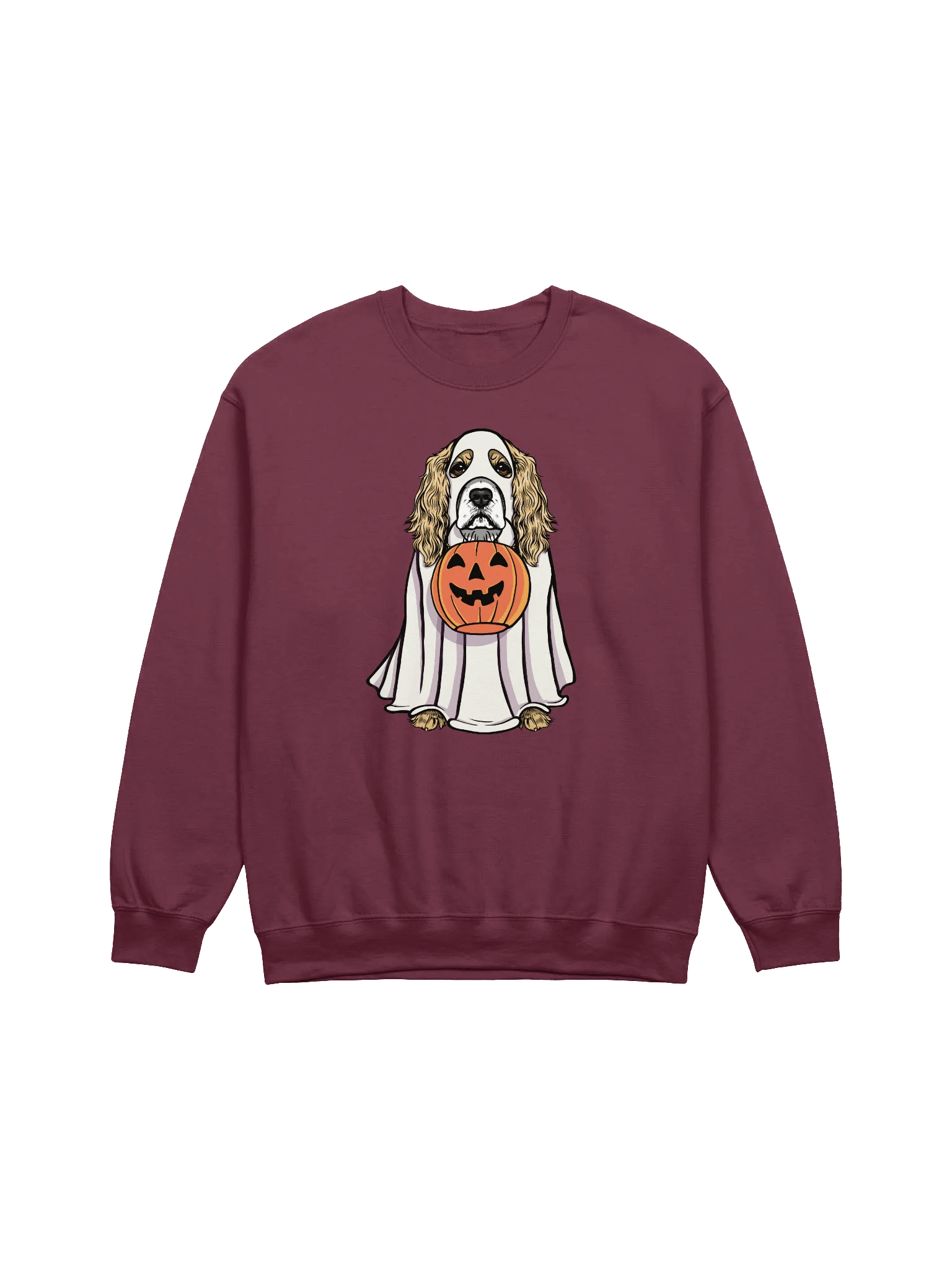 Funny Halloween Cocker Spaniel(Lemon) Sweatshirt | Funny Cocker Spaniel Wearing a Ghost Costume and Holding a Pumpkin Basket product image (12)