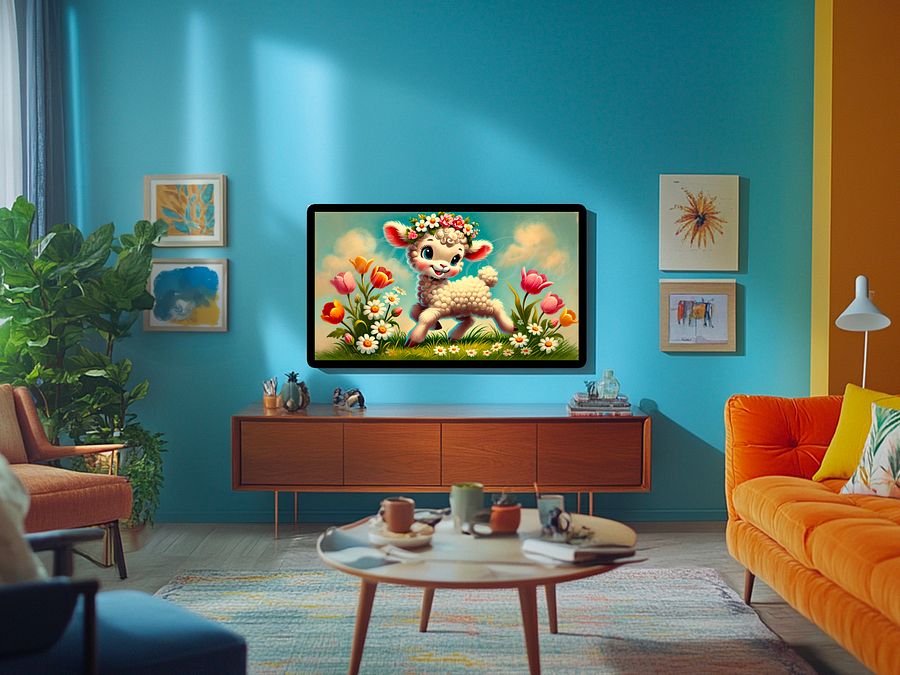 Spring Frame TV Art, Lamb and Flowers Painting, Country, Cute Easter Decor, Digital Download product image (2)
