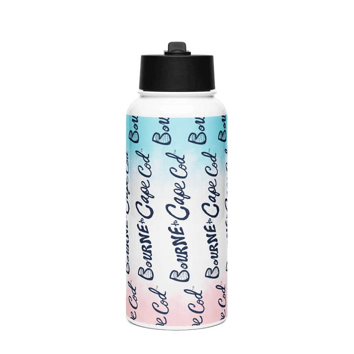 BOURNE to Cape Cod™ | Navy Logo Vertical Repeat | Stainless Steel Water Bottle | Iconic Pink, White & Blue product image (1)