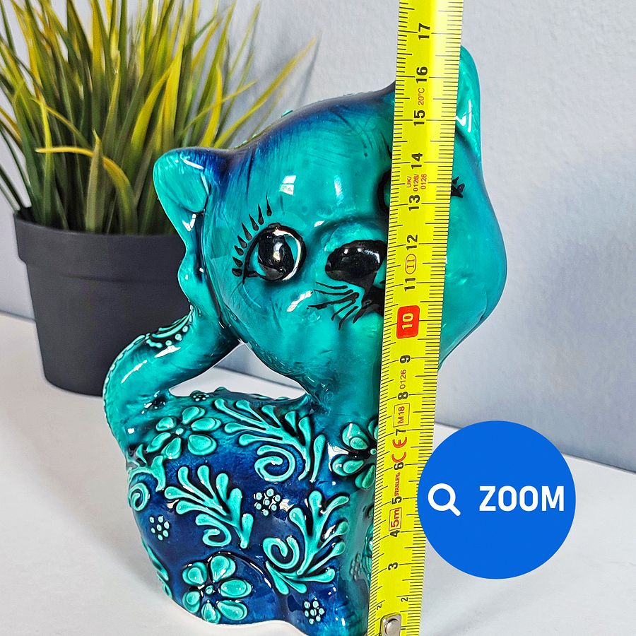 Ceramic handmade turquoise cat (big), Turkish decor — handmade pottery, handmade ceramic, home decor, handmade gift, Turkish ceramic product image (7)