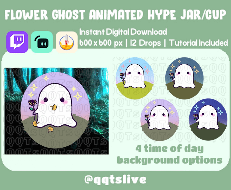 ANIMATED FLOWER GHOST Twitch Hype Jar - Stream Tip Cup + Sub Badges / Jar - 1 Layer - 12 Bit Options - Set Up Tutorial Included product image (1)