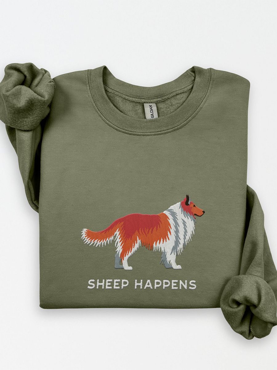 Sheep Happens Sweatshirt (Embroidered) of a Shetland Sheepdog(Red) product image (1)