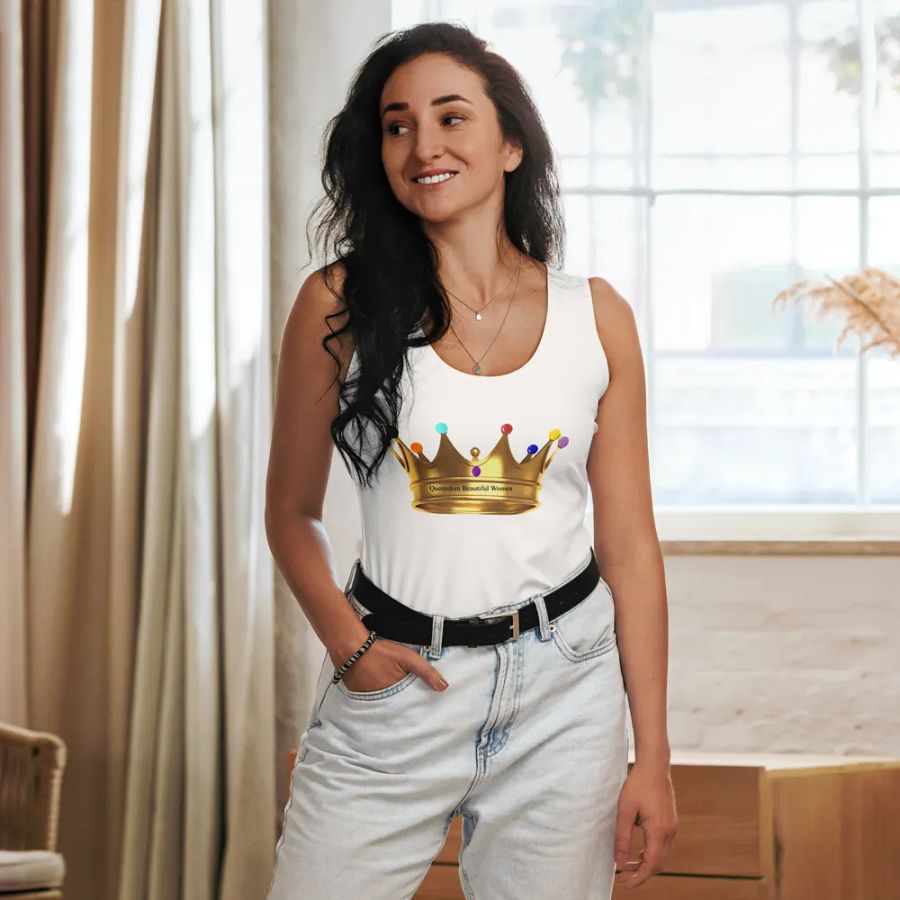 Queendom Beautiful Women -White Tank Top/Multi-Color Crown (TM) product image (3)