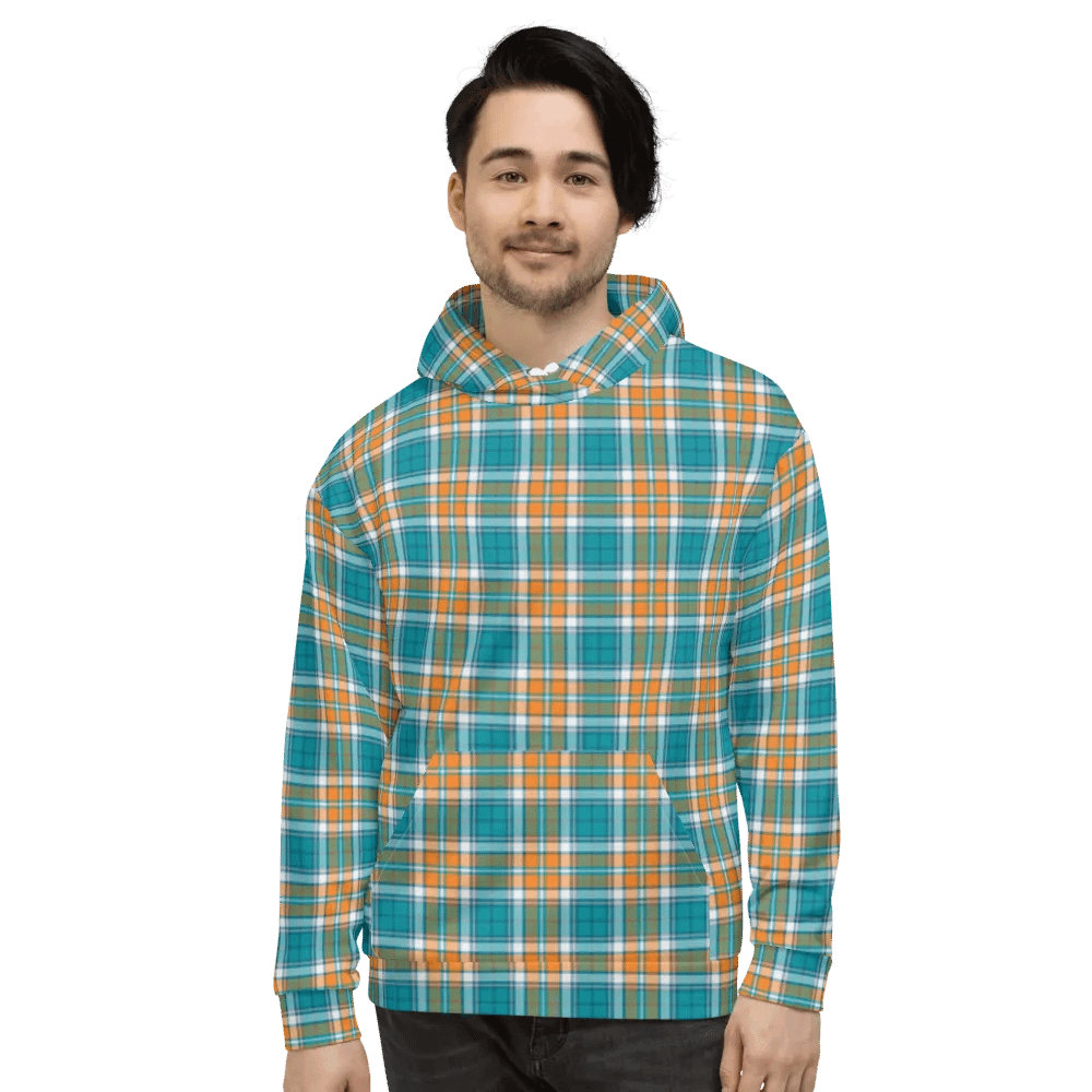 Turquoise and Orange Sporty Plaid Hoodie product image (2)