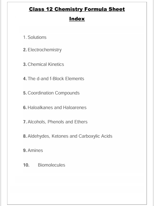 Class 12 Chemistry Formula Sheet product image (2)