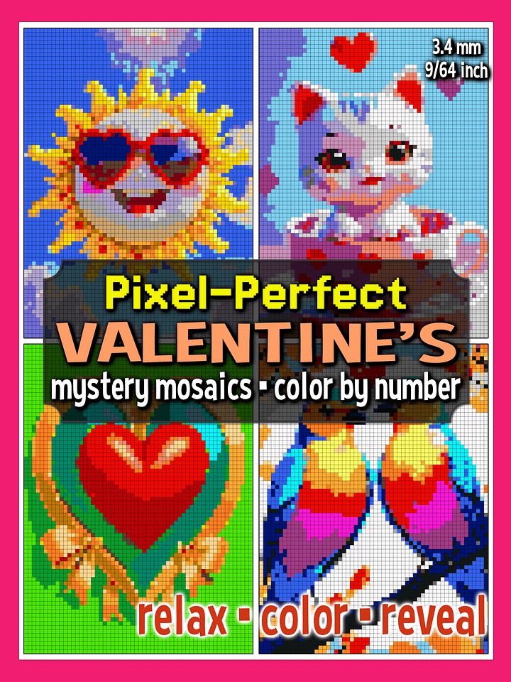 Pixel-Perfect Valentine's Mystery Mosaic Color By Number: Pixel Art Digital Coloring Book with 36 Illustrations product image (1)