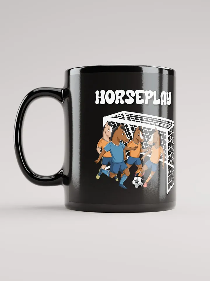 Horseplay - Horses Playing Soccer - Funny Wordplay Black Coffee Mug product image (6)