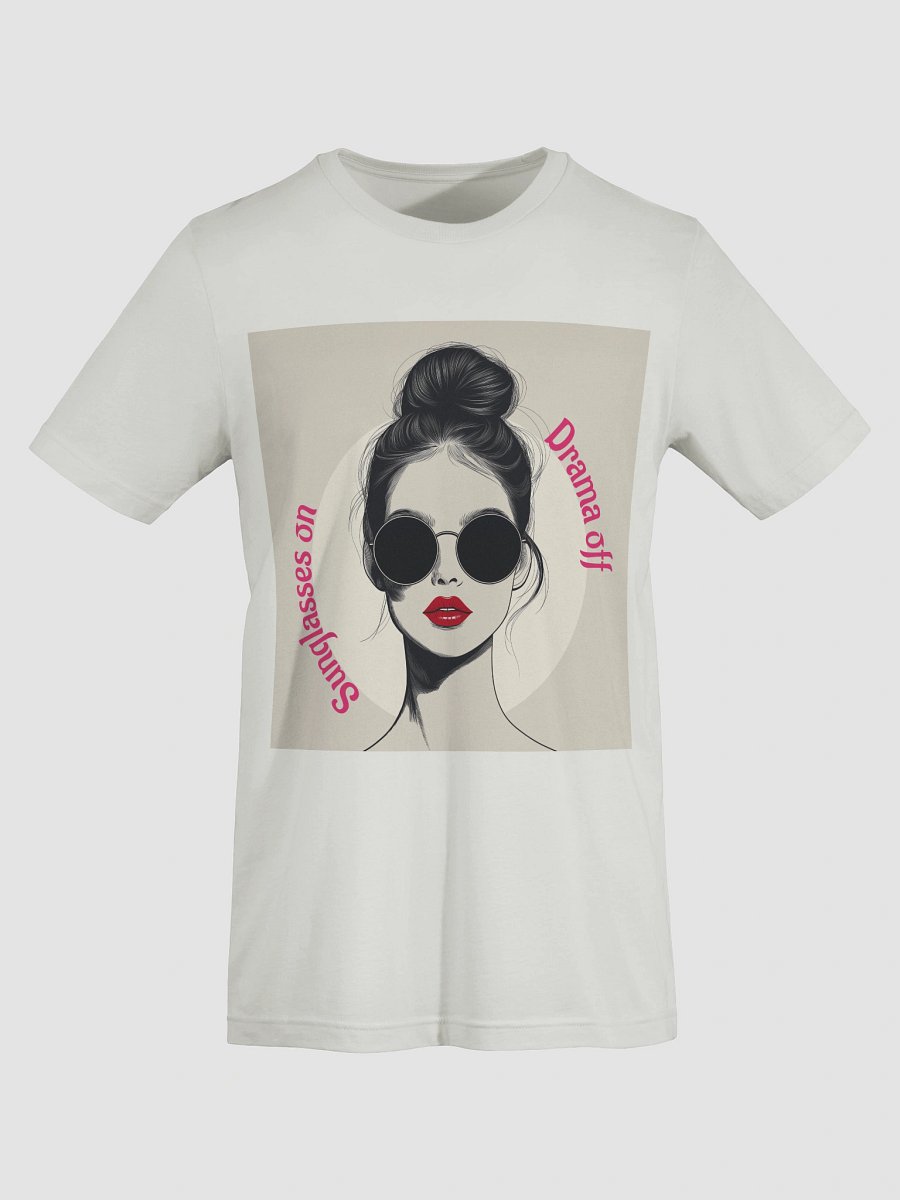 Sunglasses On Drama Off T-Shirt – Cool Retro Woman Graphic Tee with Bun and Red Lips product image (13)