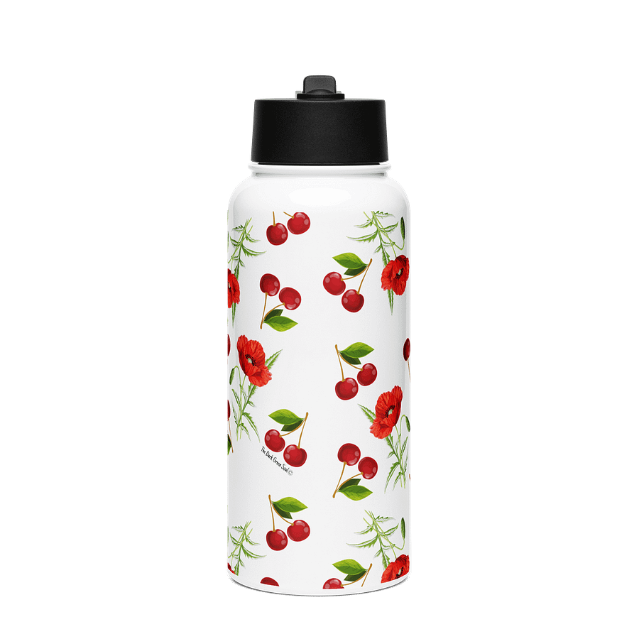 Poppies and Cherries Red and White - Stainless Steel Water Bottle product image (2)