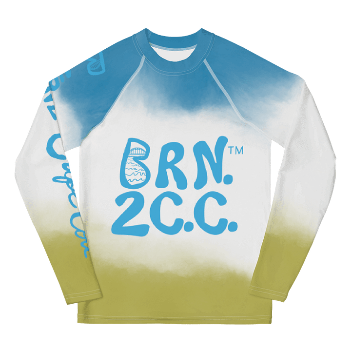 YOUTH | Rash Guard | BRN.2C.C.™ Front Graphic | BOURNE to Cape Cod™ Sleeve & Back Logo | Coastal Swim Shirt for Kids | UV Protection Activewear | Blue Logo | Coastline product image (1)