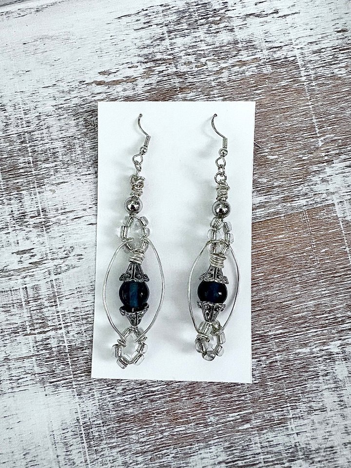MFD-00126 | Handmade Ornate Silver-Tone & Dark Blue Bead Earrings | Monique Faella Designs™ product image (1)
